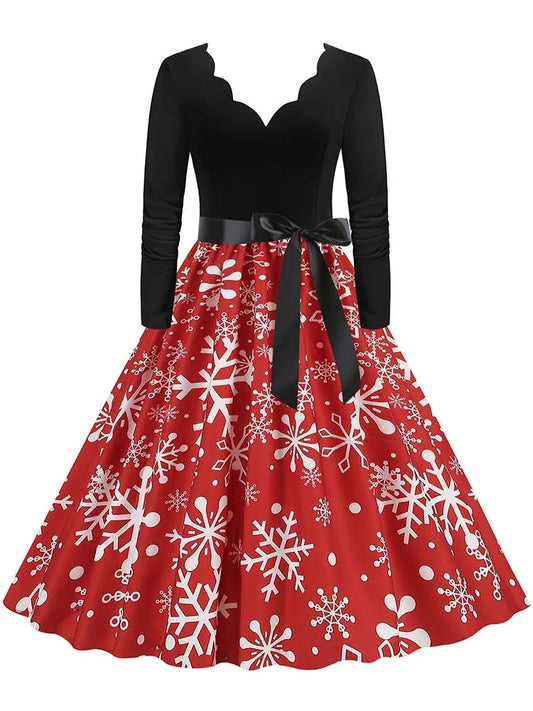 Vintage V-Neck Christmas Dress
