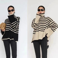 Striped Knit Turtleneck Sweater
