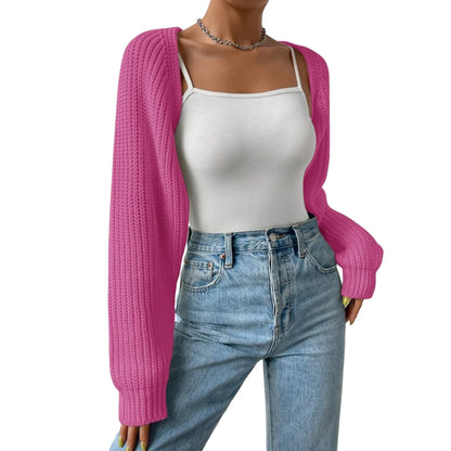 Open Front Cropped Knit Cardigan
