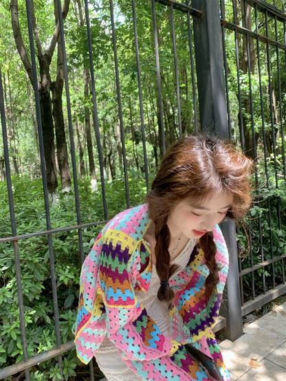Colorful Crochet Knit Cardigan