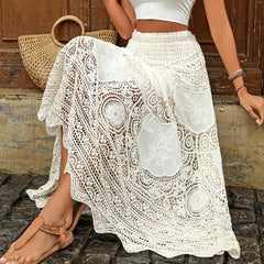 Hollow Knit High Waist Swing Skirt