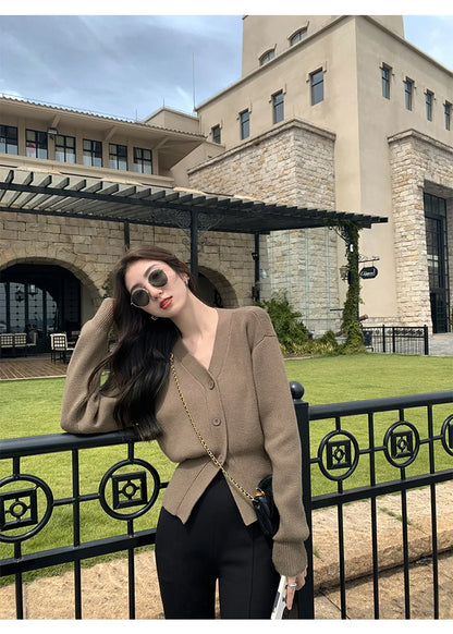 V-Neck Solid Knit Cardigan