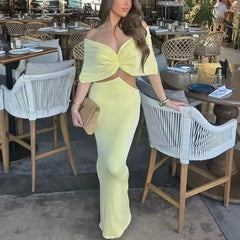 Hollow Out Butter Yellow Long Dress