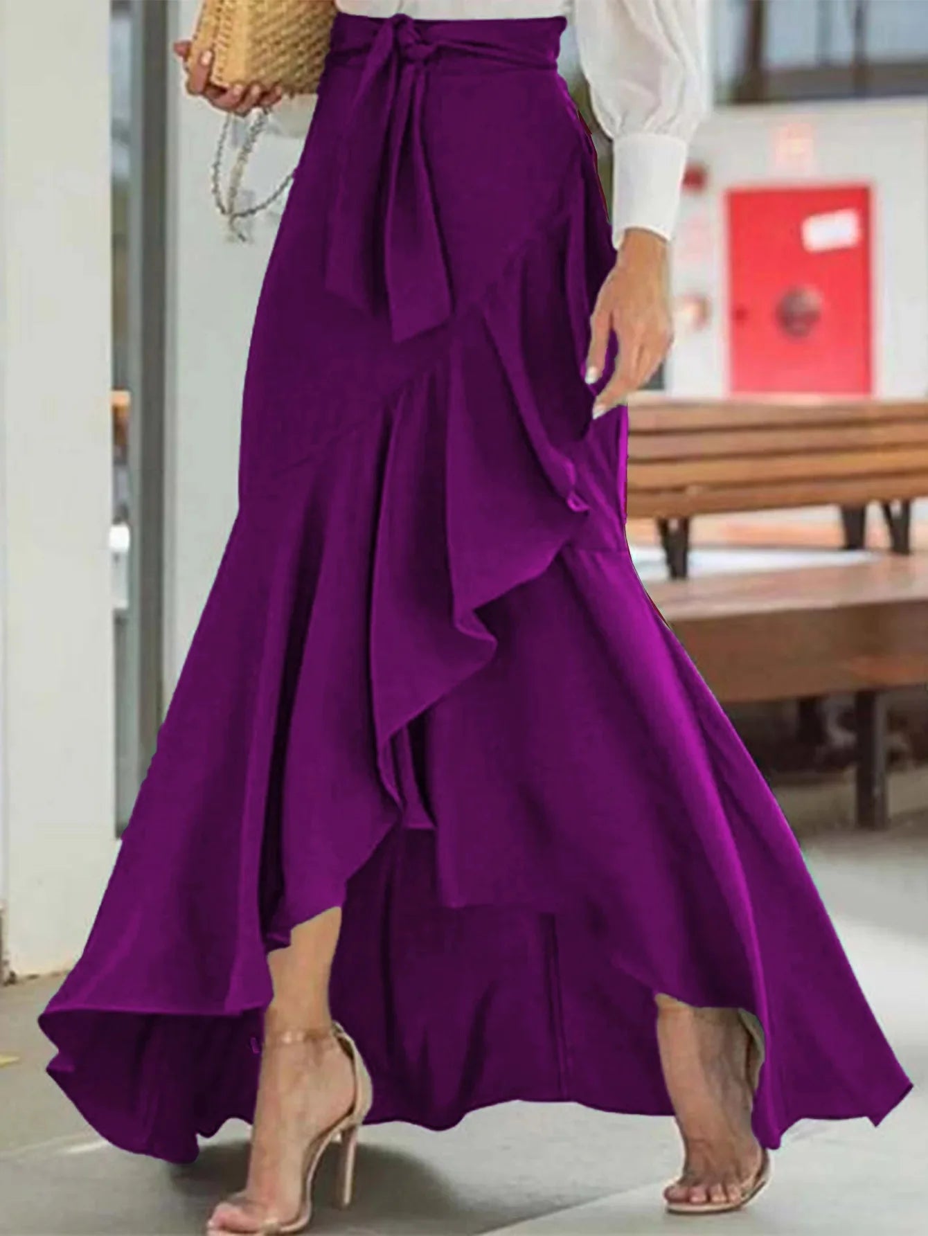 High Waist Fishtail Skirt with Lace