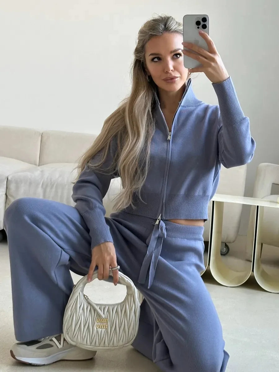 Zip Up Sweater Pants Set