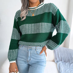 Contrast Color Striped Knit Sweater