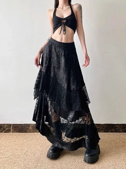 High Waist Lace Patchwork Skirt