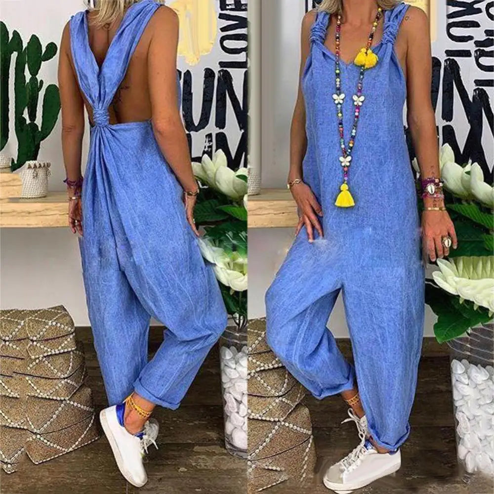 Backless Knotted Bib Jumpsuit