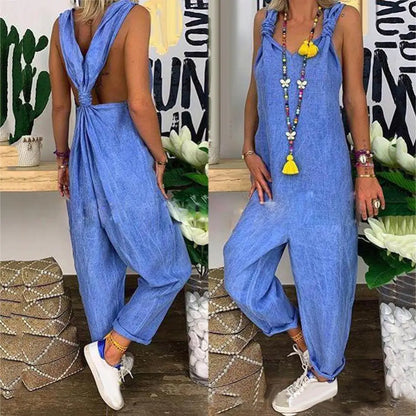 Backless Knotted Bib Jumpsuit
