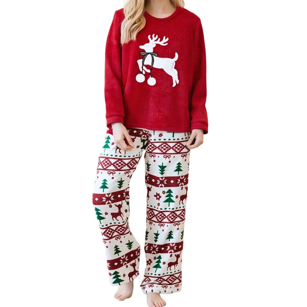 Elk Embroidery Christmas Pajama Set