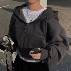 Y2K Zip Up Crop Hoodie