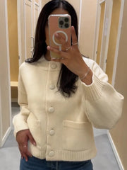 O-Neck Solid Knit Cardigan