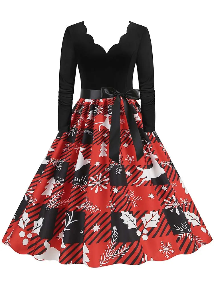 Vintage V-Neck Christmas Dress