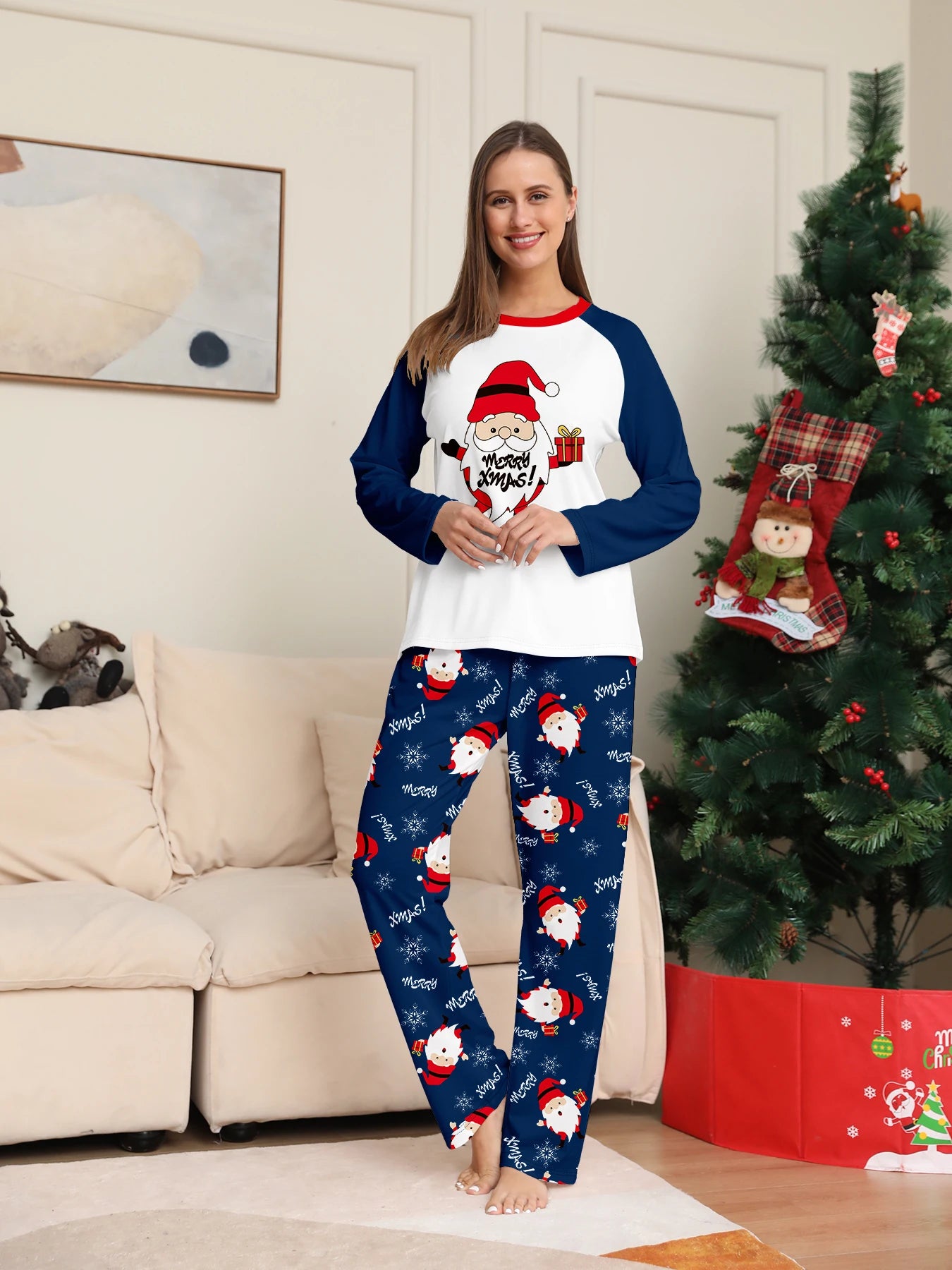 Raglan Sleeve Navy & White Pajamas