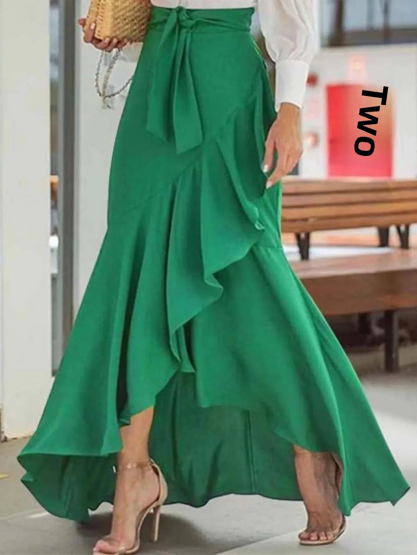 High Waist Fishtail Skirt with Lace