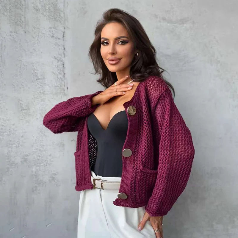 Short Knit Cardigan with Pockets