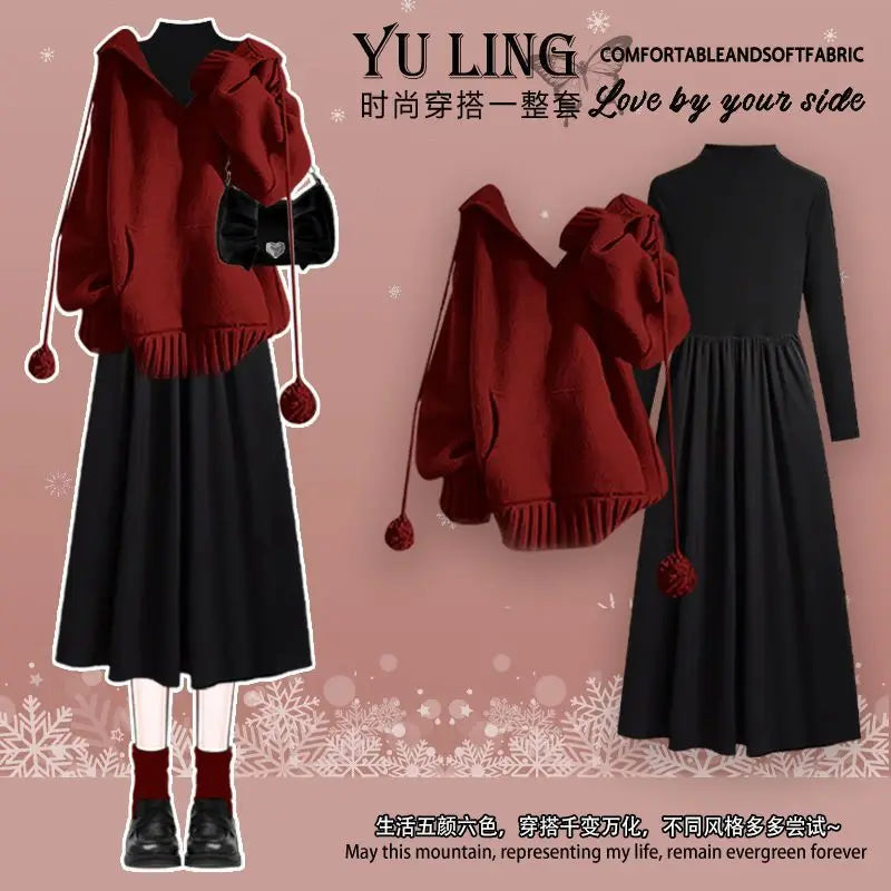 Women’s Red Knitted Christmas Two-Piece Set