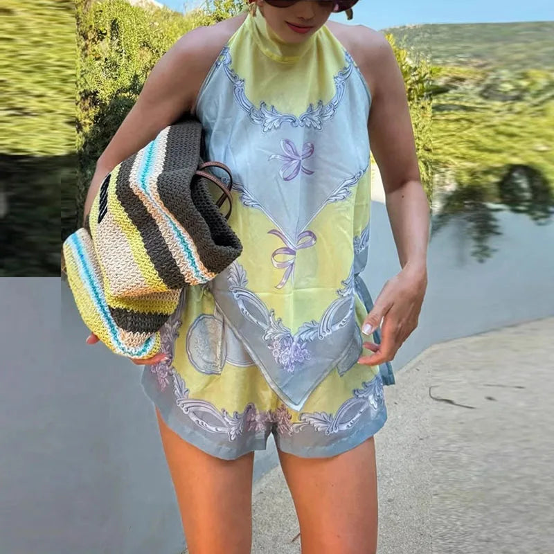 Boho Halter Backless Set