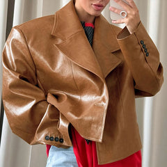 PU Leather Suit Collar Jacket