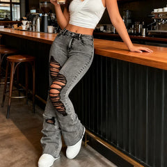 Ripped High Waist Slim Jeans