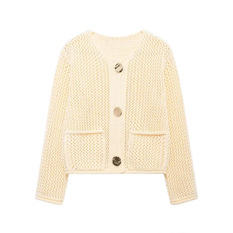 Short Knit Cardigan with Pockets