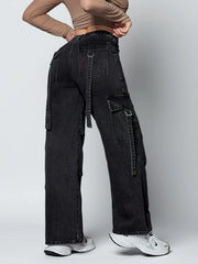 Elastic Waist Wide Leg Jeans