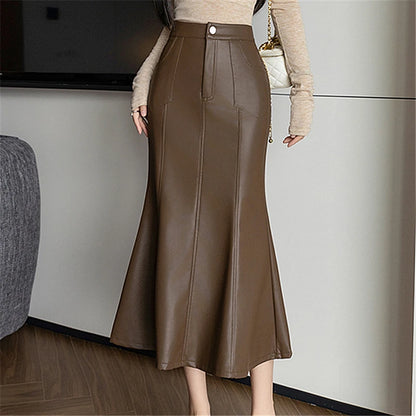 Vintage High Waist PU Leather Fishtail Skirt