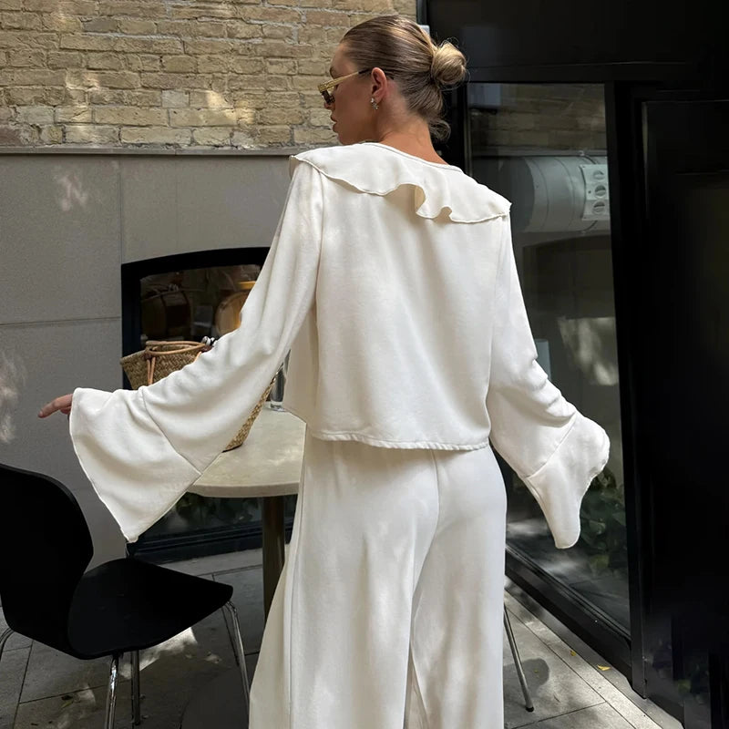 Ruffle V Neck Pants Set