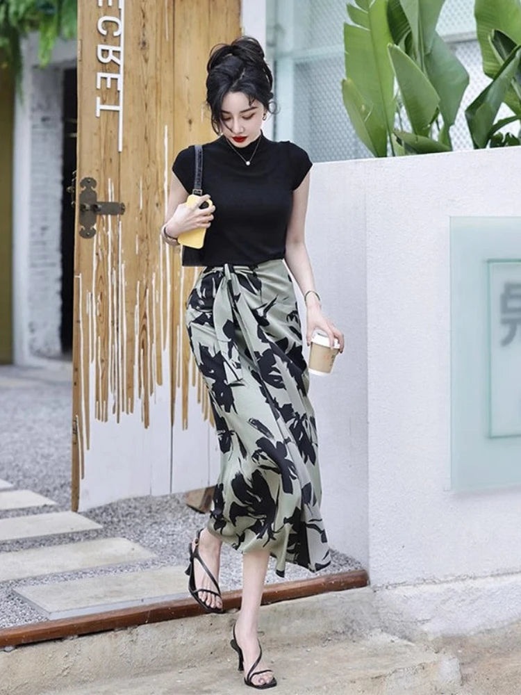High Waist Midi A-Line Skirt