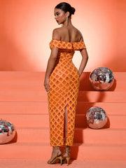 One Shoulder Sparkling Slit Party Dress