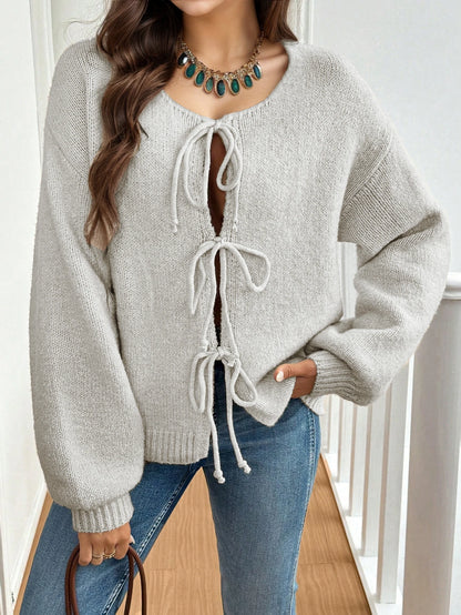 V-Neck Solid Knit Cardigan