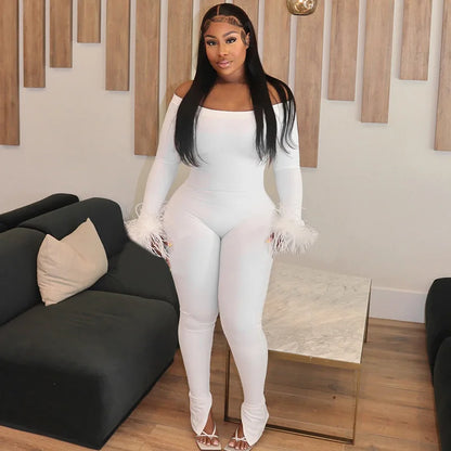 Faux Fur Off Shoulder Jumpsuit