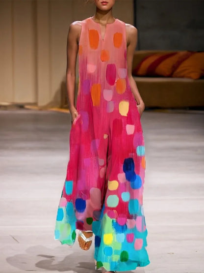 Multicolor Printed Wide Leg Jumpsuit