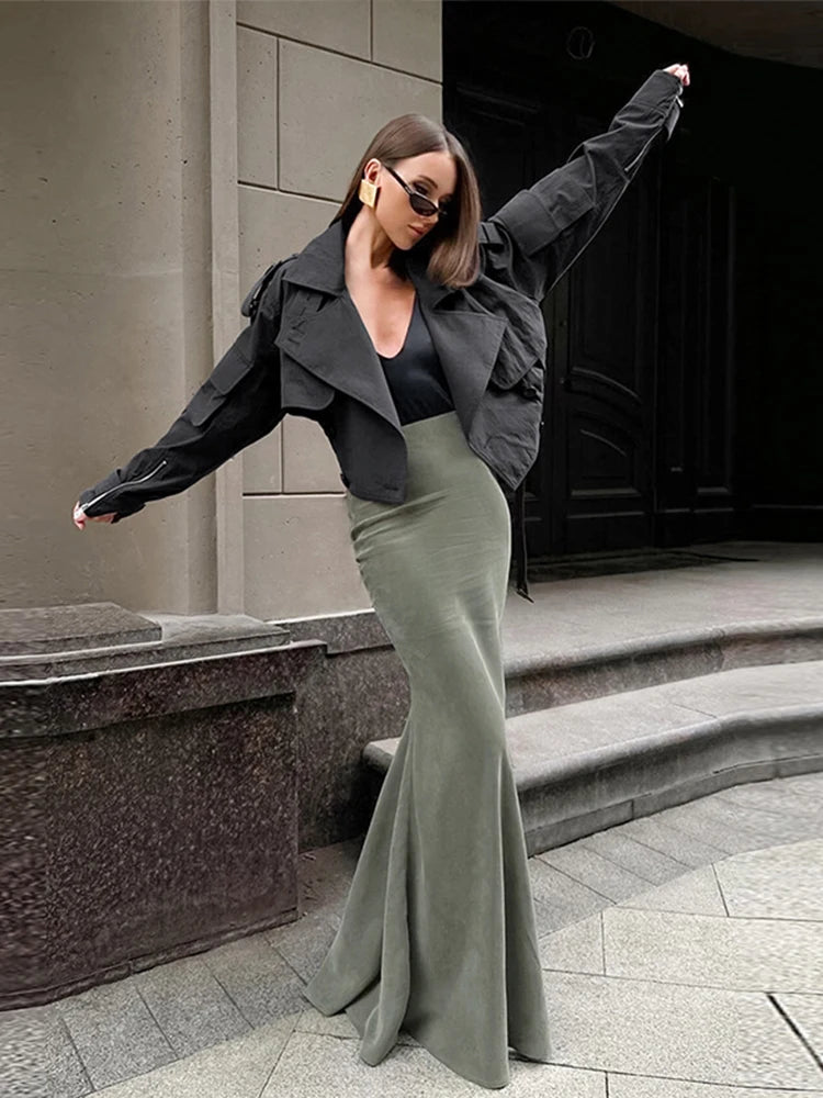 Green Velvet Trumpet Skirt