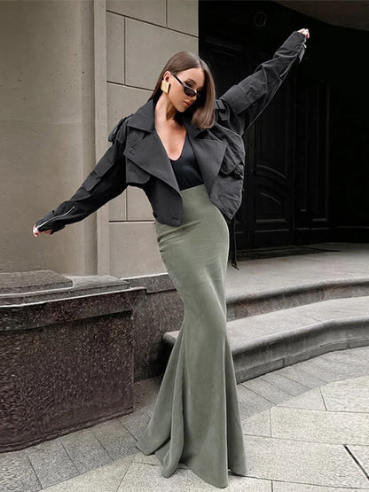 Green Velvet Trumpet Skirt