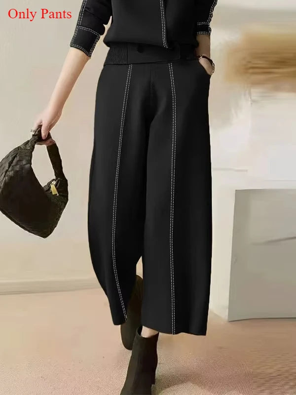 Stand Collar Top Pants Set