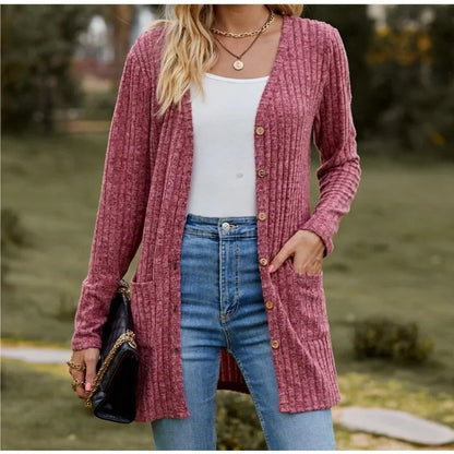 V-Neck Button Knit Cardigan