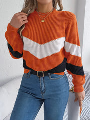 Colorblock Round Neck Knit Sweater