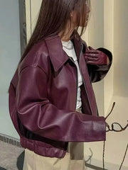 Wine Red Faux Leather Jacket