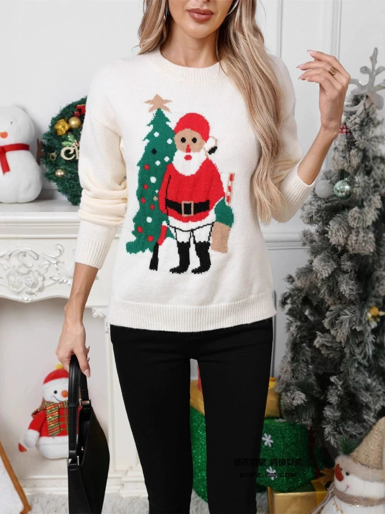 Cartoon Jacquard Christmas Sweater for Women