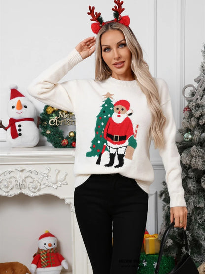 Cartoon Jacquard Christmas Sweater for Women
