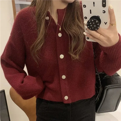 Long Sleeve Single-Breasted Knit Top