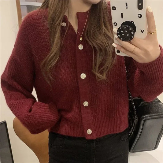 Long Sleeve Single-Breasted Knit Top