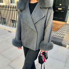 Fur-Spliced Woolen Coat