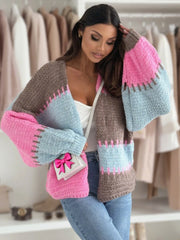 Contrasting Lantern Sleeve Cardigan
