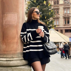 Turtleneck Striped Knit Sweater