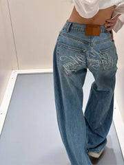 High Waist Letter Jeans