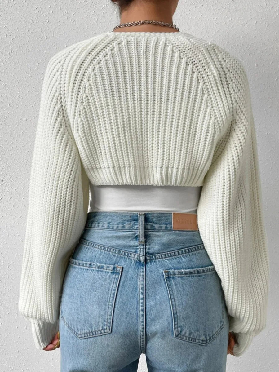 Open Front Cropped Knit Cardigan