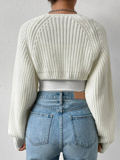 Open Front Cropped Knit Cardigan