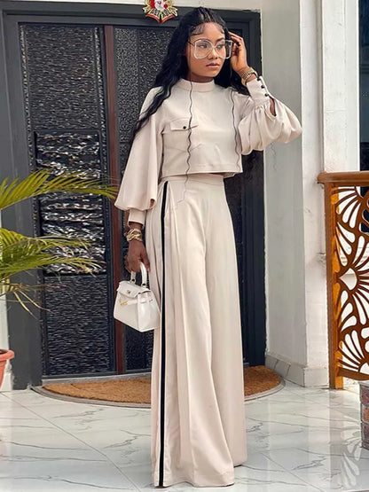 Solid Loose Blouse Pants Set